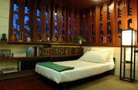Bedroom with Frank LLoyd Wright design windows