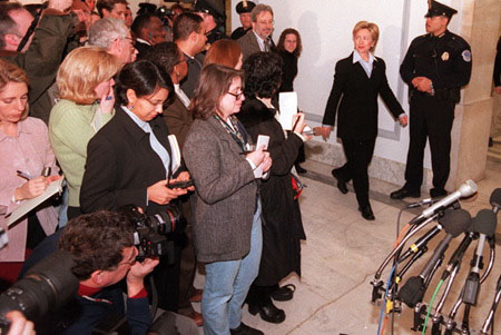 Hillary Clinton meets the press for the first time as Sen. Clinton on Capitol Hill