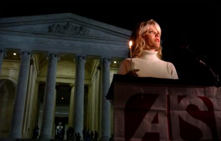 Shanda Schilling, wife of Boston Red Sox pitcher, Curt Schilling, at the Jefferson Memorial, speaks at a candlelight vigil   for ALS to....
