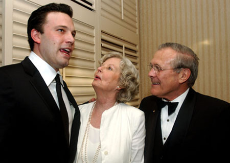 Ben Afleck with Donald Rumsfeld ad his wife at the White House Correspondents Dinner